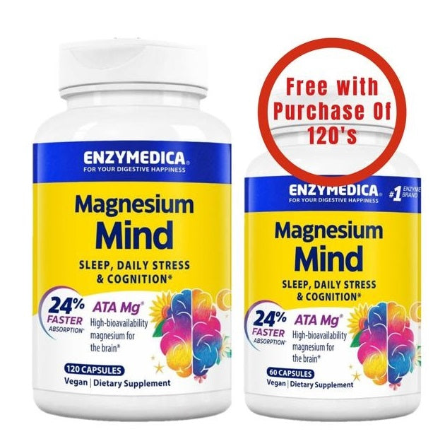 Enzymedica, Magnesium, Mind, 120 Capsules Bundle 60 Capsules Free