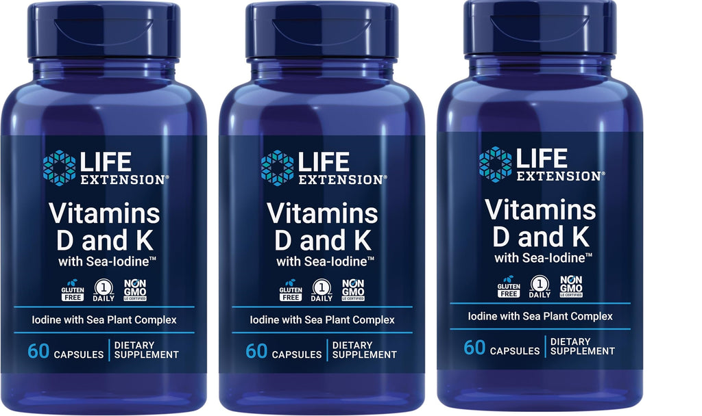 Life Extension, Vitamins D and K with Sea-Iodine, 60 Capsules 3 Bottles