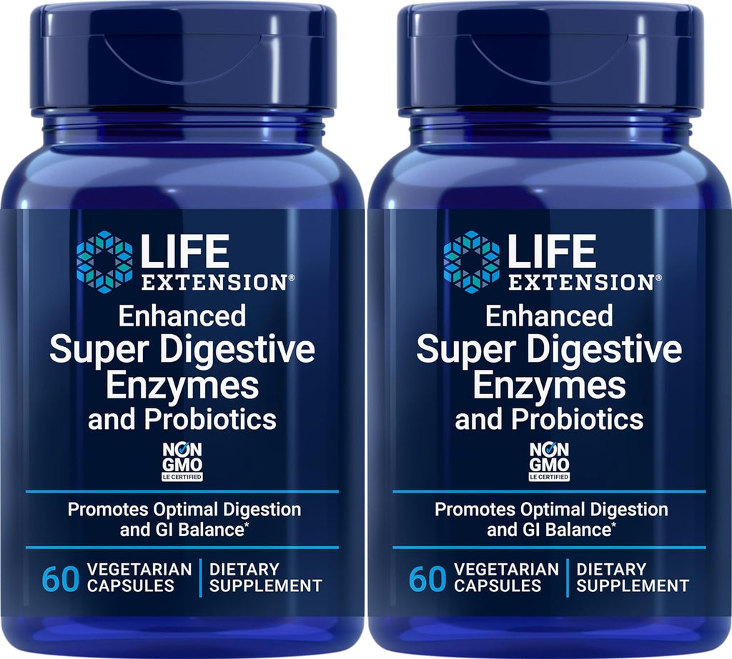 Life Extension, Enhanced Super Digestive Enzymes and Probiotics, 60 Vegetarian Capsules 2 Pack